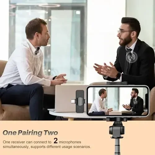 2 in 1 Беспроводной петличный микрофон для iPhone iPad и Android телефона, Plug and Play микрофоны с шумоподавлением, дальность 20м, микрофон с синхронизацией в реальном времени для видеозаписи, потоковой передачи, интервью - 7