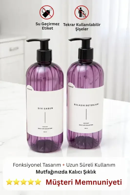 2-in-1 Dish Soap And Liquid Soap Labeled Plastic Bottle Kitchen Set Purple Soap Dispenser 500 ml-PURPLE - HOMENCE