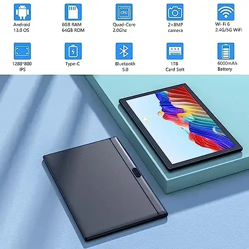 2 in 1 planshet 10 dyuymli Android planshet to'plami, Klaviatura g'ilofi sichqoncha stilusli planshetlar 6GB+64GB 1TB kengaytmani qo'llab-quvvatlaydi 6000mAh batareya 5G-WiFi WIFI6 10.1
