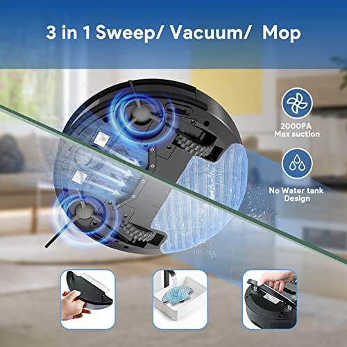 2-IN-1 Robot Vacuum and Mop: Automatic Robot Vacuum 2000Pa Strong Suction & Tangle-Free & APP/WiFi/Alexa Voice Control, Self-Charging Mopping Robotic Vacuum Cleaner for Pet Hair, Hard Floor, Carpet - 2