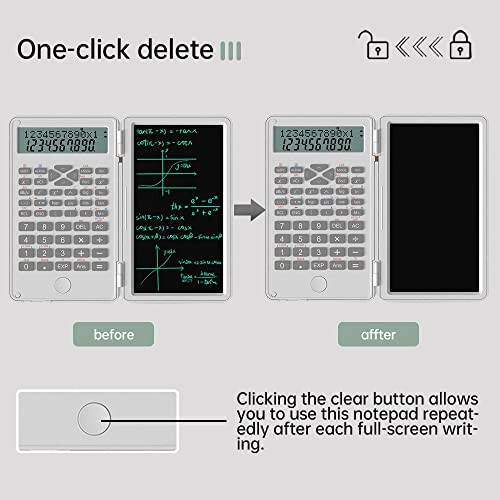 2 in 1 Scientific Calculator with Writing Tablet, Desktop Pocket LCD Science Calculator Notepad Professional Financial Calculator for Home School Office Business(White) - 3