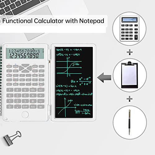 2 in 1 Scientific Calculator with Writing Tablet, Desktop Pocket LCD Science Calculator Notepad Professional Financial Calculator for Home School Office Business(White) - 4