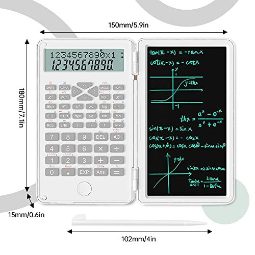 2 in 1 Scientific Calculator with Writing Tablet, Desktop Pocket LCD Science Calculator Notepad Professional Financial Calculator for Home School Office Business(White) - 5