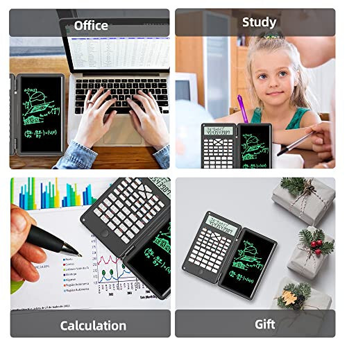 2 in 1 Scientific Calculator with Writing Tablet, Desktop Pocket LCD Science Calculator Notepad Professional Financial Calculator for Home School Office Business(White) - 7