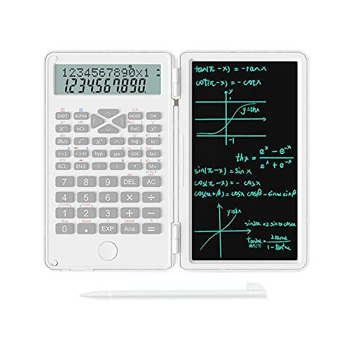 2 in 1 Scientific Calculator with Writing Tablet, Desktop Pocket LCD Science Calculator Notepad Professional Financial Calculator for Home School Office Business(White) - JSJGETYI