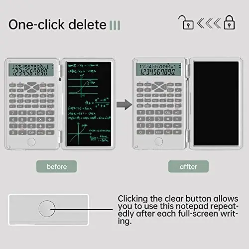 2 in 1 Scientific Calculator with Writing Tablet, Desktop Pocket LCD Science Calculator Notepad Professional Financial Calculator for Home School Office Business(White) - 3