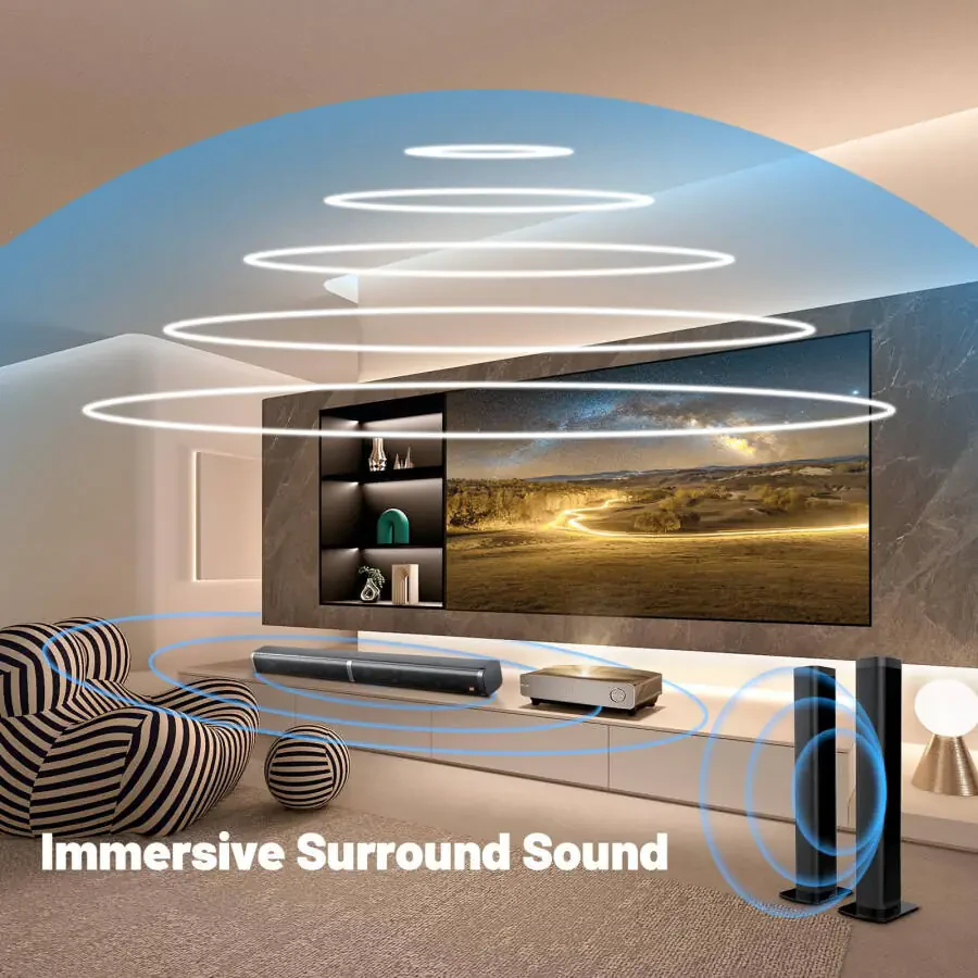 2 in 1 Separable Sound Bars for TV, Bluetooth 5.0 Surround Sound System for TV Wireless Connect, 37 Inch Soundbar for Home Theater, ARC/Optical/USB Cables & Remote TV Speakers, Wall Mountable - 2