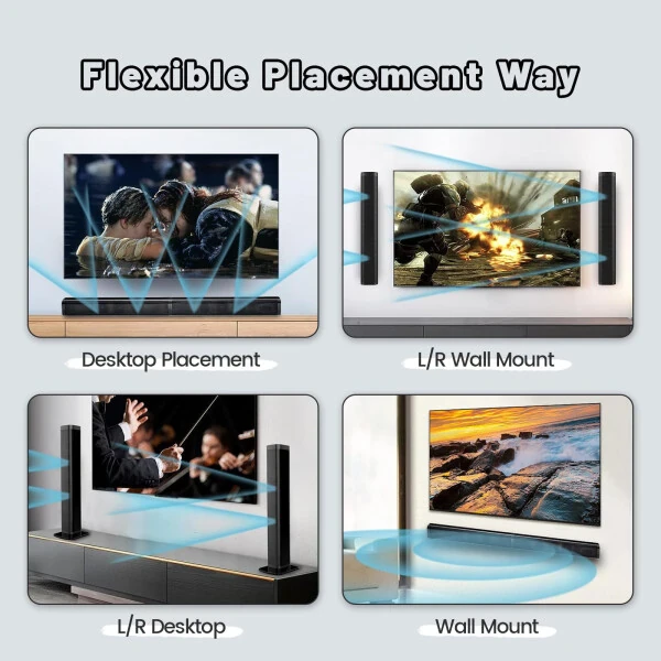 2 in 1 Separable Sound Bars for TV, Bluetooth 5.0 Surround Sound System for TV Wireless Connect, 37 Inch Soundbar for Home Theater, ARC/Optical/USB Cables & Remote TV Speakers, Wall Mountable - 3