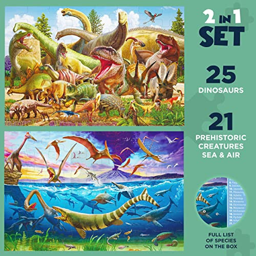 2-in-1 Set Large Dinosaur Floor Puzzles 48 pcs (3x2 ft) - Giant Dinosaur Puzzles for Kids Ages 3-5 2-4 4-8 - Educational Jigsaw Toddlers Kids Puzzles - Big Jumbo Dino Puzzle Pack - Gift Box - 3