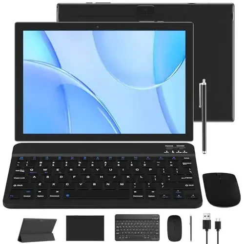 2 in 1 Tablet 10 dyuymli Android planshet to'plami, klaviatura g'ilofi sichqoncha stilusli planshetlar 6GB+64GB 1TB kengaytmani qo'llab-quvvatlaydi 6000mAh batareya 5G-WiFi WIFI6 10.1