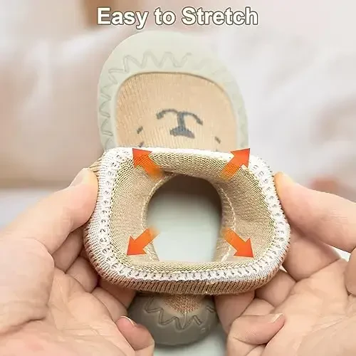 2 juft Karoon sirpanmaydigan chaqaloq poyabzali, o'g'il va qiz bolalar uchun uy poyafzali - Yumshoq rezina tutqichlar, Xaki, Oq, Pushti, Moviy - Go'dakning birinchi qadam poyafzallari, 6-12, 12-18, 18-24 oy - 5