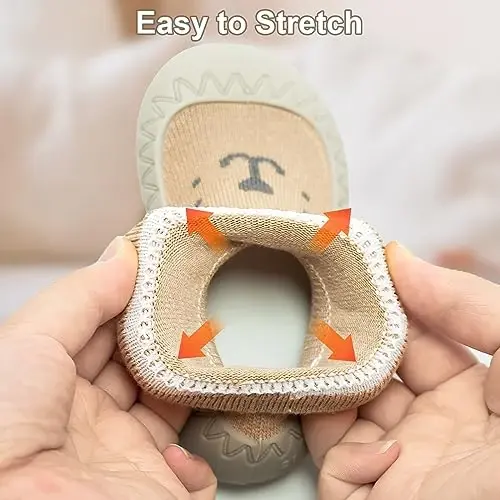 2 juft Karoon sirpanmaydigan chaqaloq poyabzali, o'g'il va qiz bolalar uchun uy poyafzali - Yumshoq rezina tutqichlar, Xaki, Oq, Pushti, Moviy - Go'dakning birinchi qadam poyafzallari, 6-12, 12-18, 18-24 oy - 5