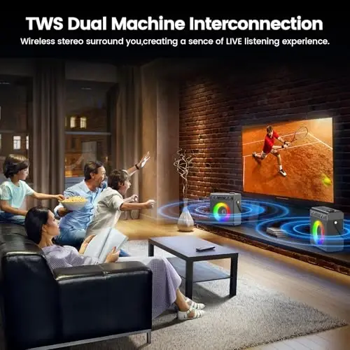 Ktrenv Karaoke Machine with 2 Wireless Microphones, Portable Bluetooth Speaker for Adults Kids with Bass Treble Echo PA System with Remote,LED Light, Supports TF Card,USB,AUX in,TWS,FM,REC for Party - 6