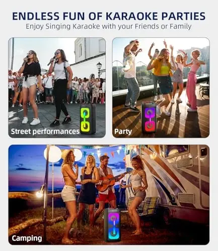 Karaoke Machine for Adults, Portable Party Speaker with 2 Wireless Microphones/Bluetooth 5.3, PA System with Disco Lights for Big Party, Outdoor, Ideal Gifts for Family, Music Lover - 3