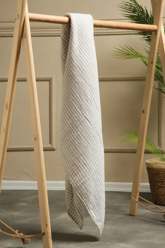 2 Kat Çizgili Müslin Kundak Bezi 20/20 - 120x120 cm. Bej-Bej - 3