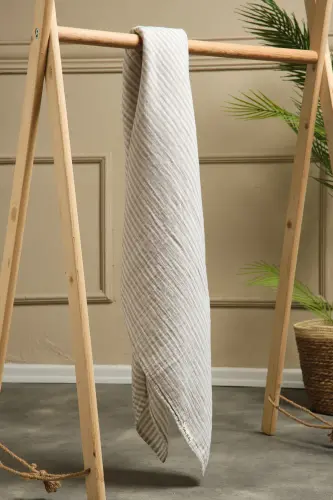 2 Kat Çizgili Müslin Kundak Bezi 20/20 - 120x120 cm. Bej-Bej - 3