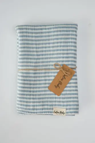 2 Kat Çizgili Müslin Kundak Bezi 20/20 - 120x120 Cm Mavi-Mavi - CALINE BABY (1)