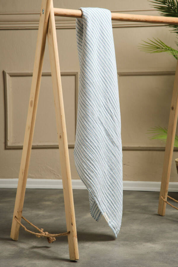 2 Kat Çizgili Müslin Kundak Bezi 30-10 / 120x120 Cm Mavi-Mavi - 3