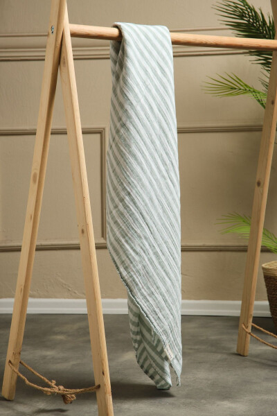 2 Kat Çizgili Müslin Kundak Bezi 40/40 - 120x120 Cm Yesil-Yeşil - 3
