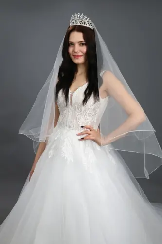 2 Katlı Gelin Duvağı- Nikah Duvağı Kırık Beyaz Taraklı Uzun Katı 1 Mt Kısa Katı 65 Cm1.klt.hayal Tül - 3