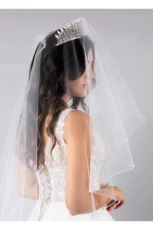 2 Katlı Gelin Duvağı- Nikah Duvağı Kırık Beyaz Taraklı Uzun Katı 1 Mt Kısa Katı 65 Cm1.klt.hayal Tül - 5