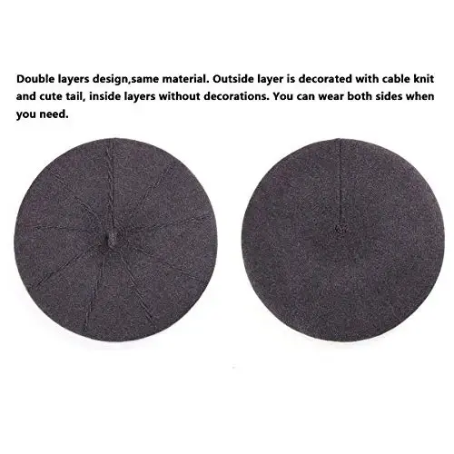 LADYBRO 2 Layers French Beret Hats for Women Wool Cute Warm Knit Beanie Cap | Reversible dual-sided design wearable on both sides, One size fits most, for dating, party, daily outdoor & holiday matching - 3