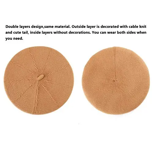 2 Layers French Beret Hats for Women, Wool Soft Warm Cable Knit Beanie Cap - MODAZONE (1)