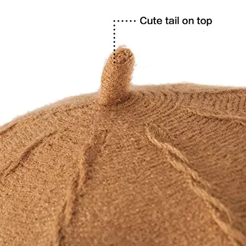 2 Layers French Beret Hats for Women, Wool Soft Warm Cable Knit Beanie Cap - 6