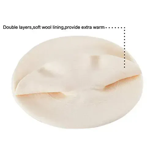 2 Layers French Beret Hats for Women, Wool Soft Warm Cable Knit Beanie Cap - 3