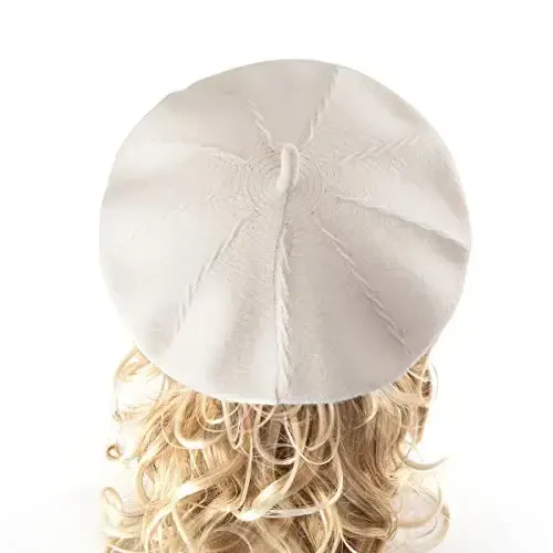 2 Layers French Beret Hats for Women, Wool Soft Warm Cable Knit Beanie Cap - 5