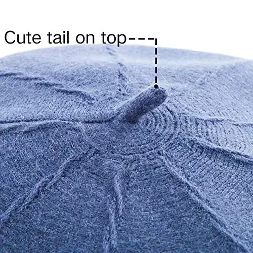 2 Layers French Beret Hats for Women, Wool Soft Warm Cable Knit Beanie Cap - 5