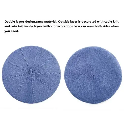 2 Layers French Beret Hats for Women, Wool Soft Warm Cable Knit Beanie Cap - MODAZONE (1)