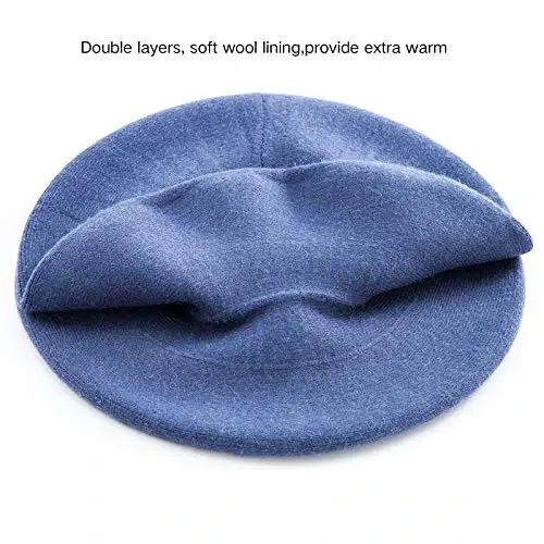 2 Layers French Beret Hats for Women, Wool Soft Warm Cable Knit Beanie Cap - 3