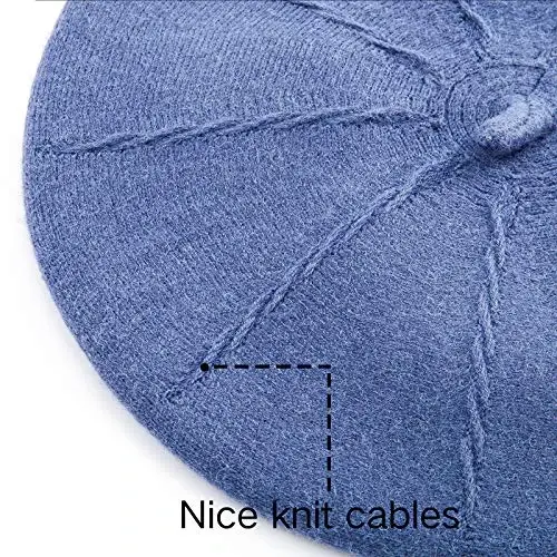 2 Layers French Beret Hats for Women, Wool Soft Warm Cable Knit Beanie Cap - 6