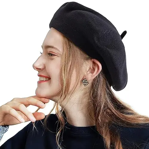LADYBRO 2 Layers French Beret Hats for Women Wool Cute Warm Knit Beanie Cap | Reversible dual-sided design wearable on both sides, One size fits most, for dating, party, daily outdoor & holiday matching - 1