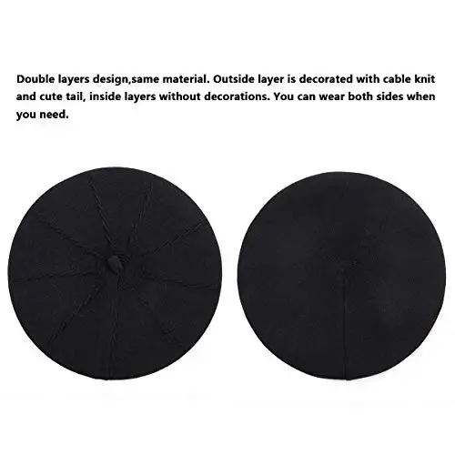 LADYBRO 2 Layers French Beret Hats for Women Wool Cute Warm Knit Beanie Cap | Reversible dual-sided design wearable on both sides, One size fits most, for dating, party, daily outdoor & holiday matching - LADYBRO (1)