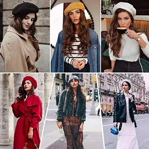 LADYBRO 2 Layers French Beret Hats for Women Wool Cute Warm Knit Beanie Cap | Reversible dual-sided design wearable on both sides, One size fits most, for dating, party, daily outdoor & holiday matching - 4