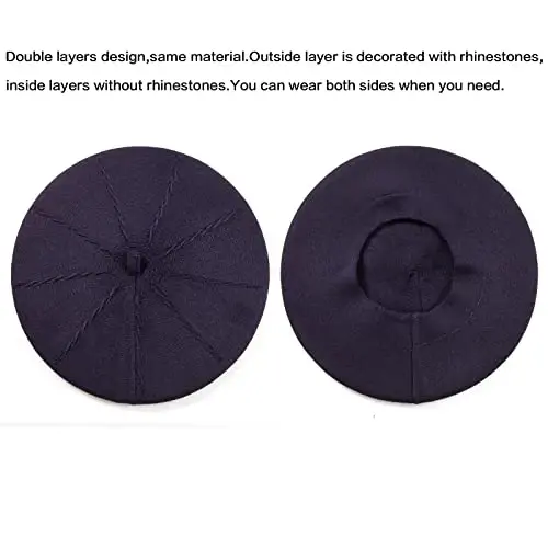 LADYBRO 2 Layers French Beret Hats for Women Wool Cute Warm Knit Beanie Cap | Reversible dual-sided design wearable on both sides, One size fits most, for dating, party, daily outdoor & holiday matching - 2