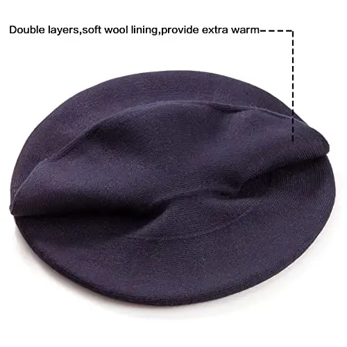 LADYBRO 2 Layers French Beret Hats for Women Wool Cute Warm Knit Beanie Cap | Reversible dual-sided design wearable on both sides, One size fits most, for dating, party, daily outdoor & holiday matching - 3