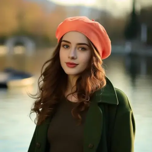 2 Layers French Beret Hats for Women, Wool Soft Warm Cable Knit Beanie Cap - 3