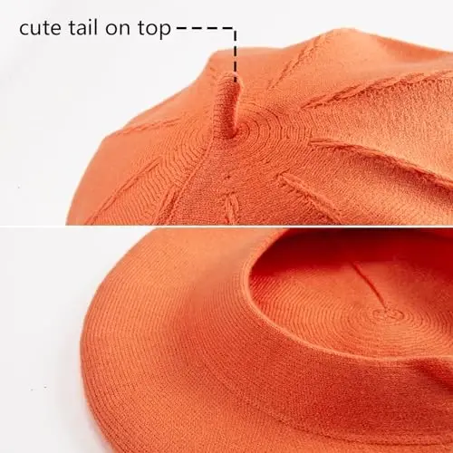 2 Layers French Beret Hats for Women, Wool Soft Warm Cable Knit Beanie Cap - 6