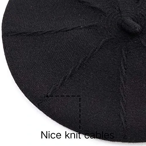 2 Layers French Beret Hats for Women, Wool Soft Warm Cable Knit Beanie Cap - 6