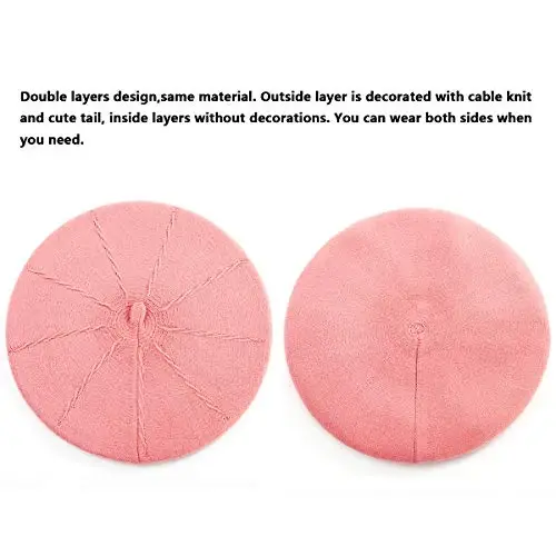 LADYBRO 2 Layers French Beret Hats for Women Wool Cute Warm Knit Beanie Cap | Reversible dual-sided design wearable on both sides, One size fits most, for dating, party, daily outdoor & holiday matching - 3