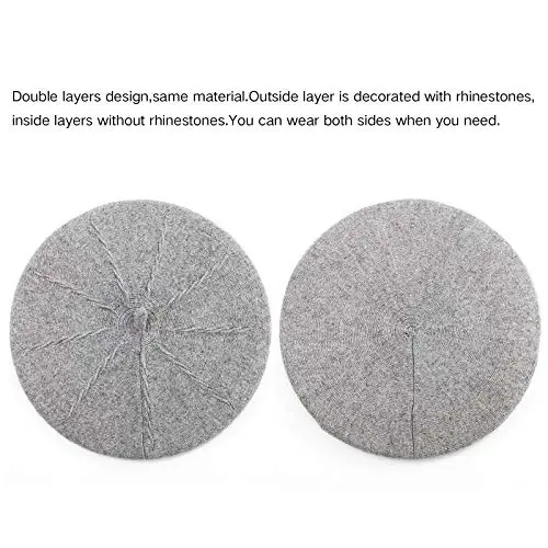 2 Layers French Beret Hats for Women, Wool Soft Warm Cable Knit Beanie Cap - 2