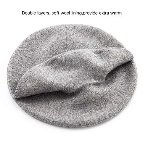 2 Layers French Beret Hats for Women, Wool Soft Warm Cable Knit Beanie Cap - 3