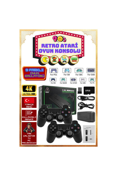 2 Kollu Kablosuz 2.4G Retro Oyunlar 4k Game Stick 10.000 Oyun Atari M8 - 1