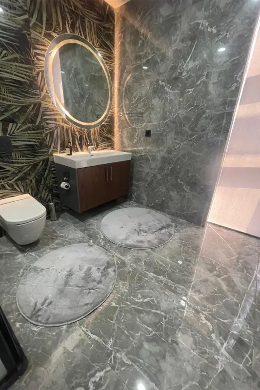 2 круглых коврика для ванной, комплект для унитаза 80x80 и 100x100 - 2
