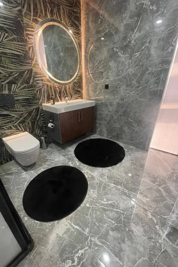 2 круглых коврика для ванной, набор для унитаза 80x80 и 100x100 - 1