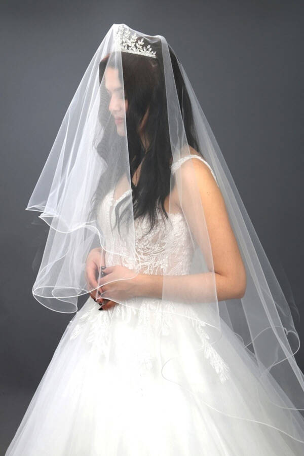 2 Layer Bridal Veil - Wedding Veil Off White Comb Long Layer 1 Meter Short Layer 65 Cm 1.klt.hayal Tulle - 1