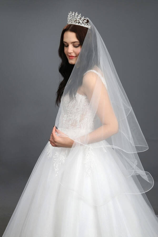 2 Layer Bridal Veil - Wedding Veil Off White Comb Long Layer 1 Meter Short Layer 65 Cm 1.klt.hayal Tulle - 2